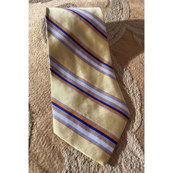 Vintage 90s Tommy Hilfiger Silk Necktie 1990s Yellow Blue Preppy Retro Hipster - Picture 1 of 5